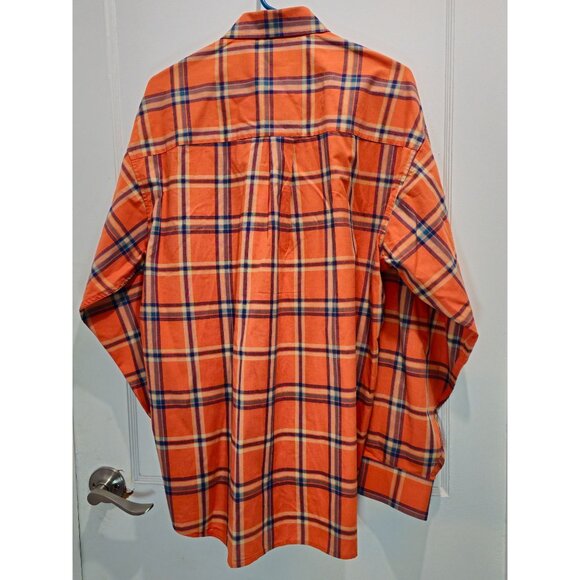 Haggar Forever New Mens L/G Orange Plaid Button-Up Shirt Fade-Resistant Wrinkle - Picture 11 of 13